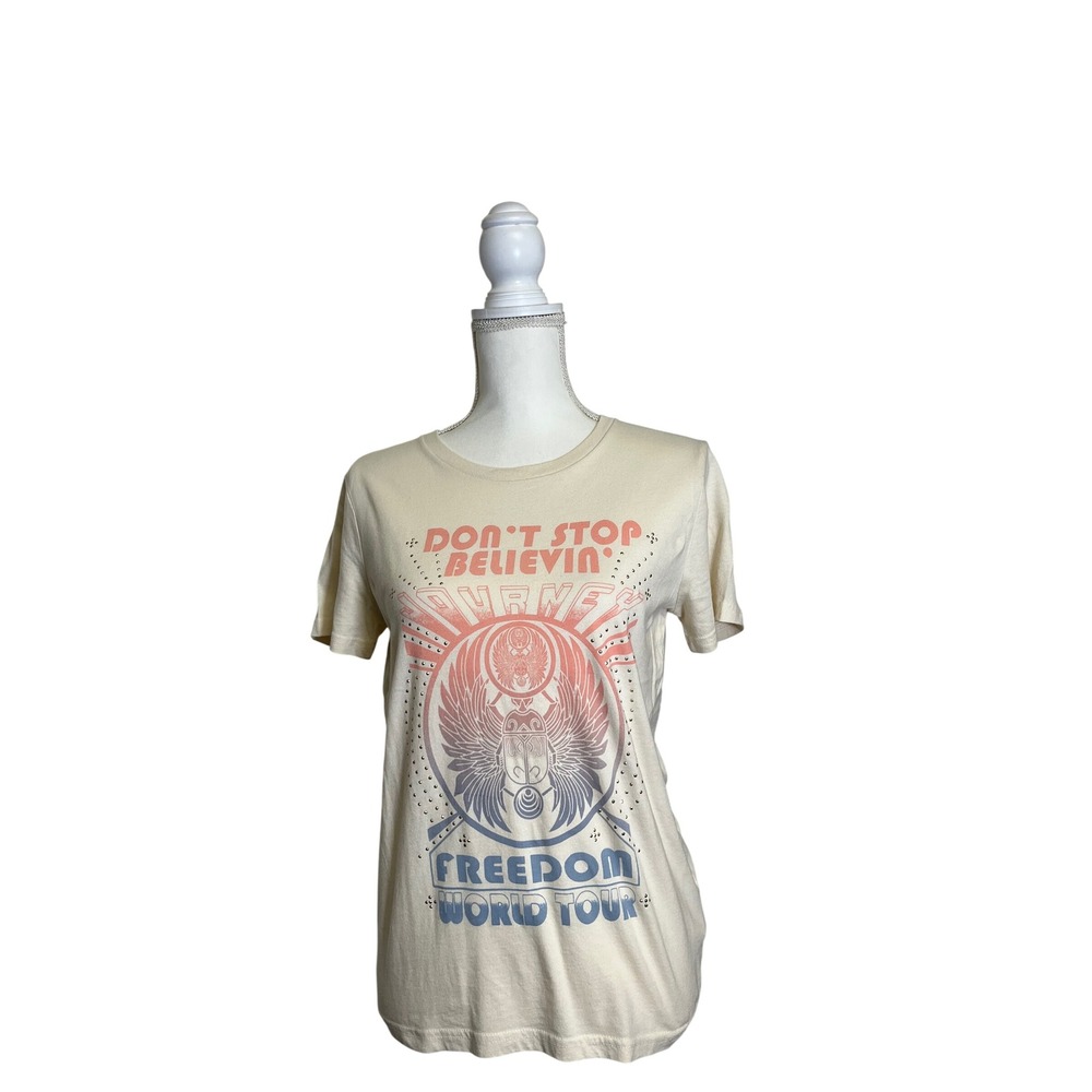 Lucky Brand Journey Women's Cream Bedazzled Graphic T-Shirt Size XS